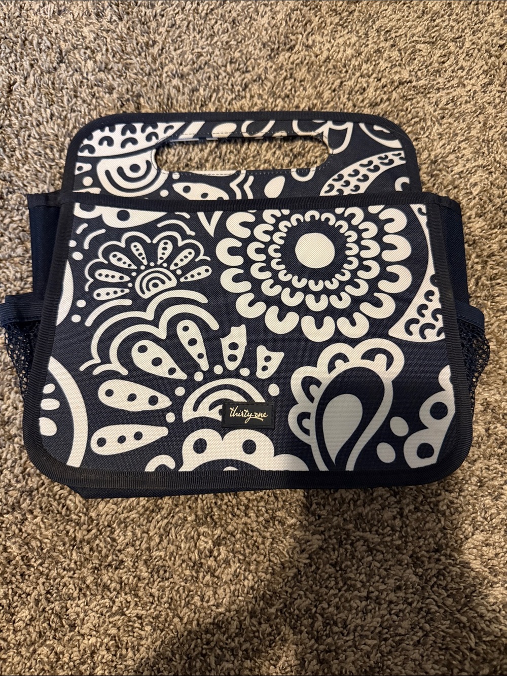 thirty-one Navy and White Floral Cutout Handle Tote